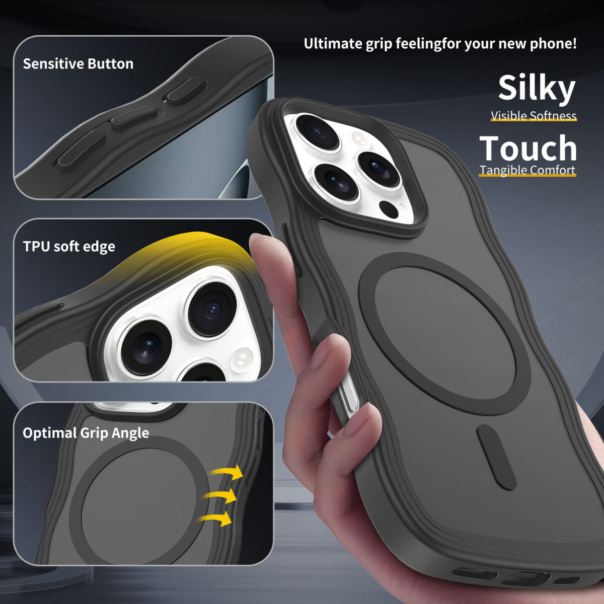 Wave Frosted Black Phone Case for iPhone 16 Pro - Image 4