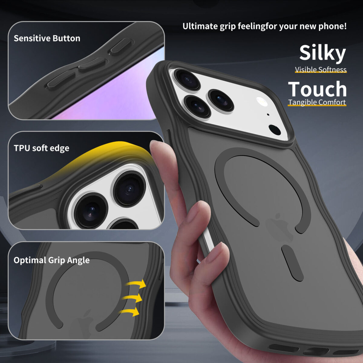 Wave Frosted Black Phone Case for iPhone 17 Pro Max - Image 3