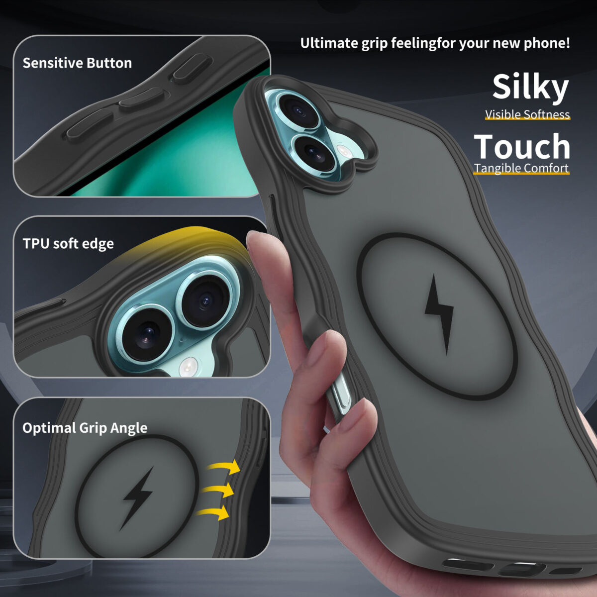 Wave Frosted Black Phone Case for iPhone 16 Plus - Image 5