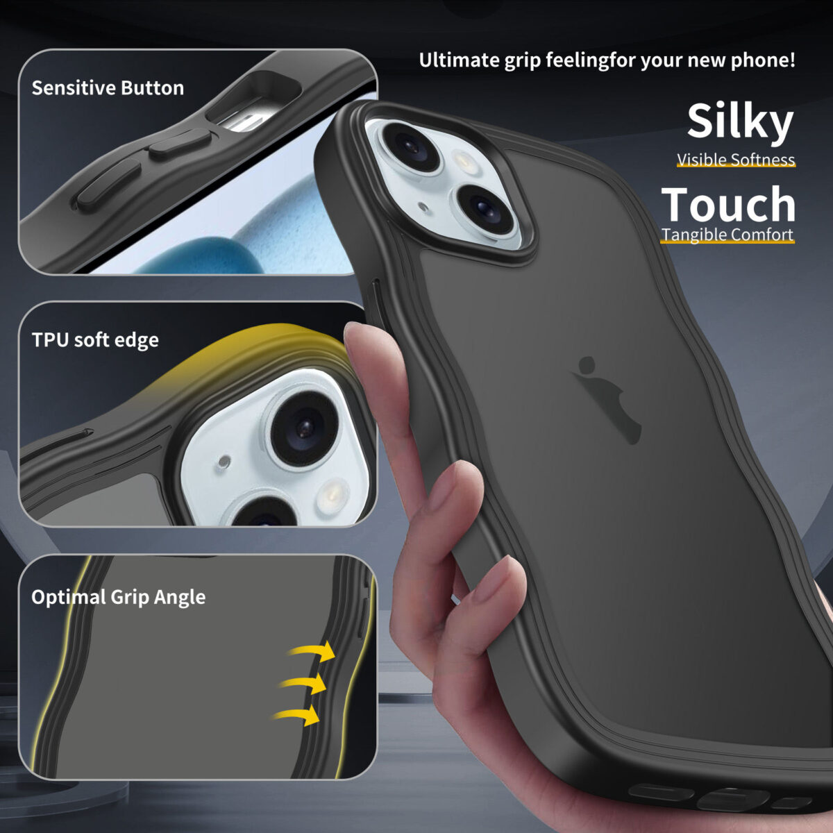 Wave Frosted Black Phone Case for iPhone 15 Plus - Image 4